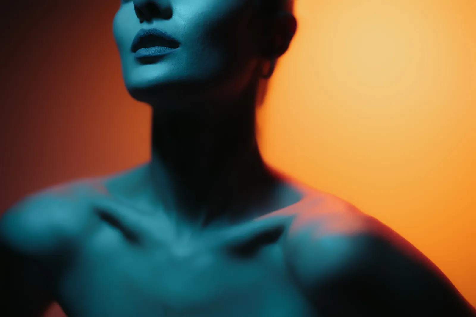 A sculpted jawline and neck